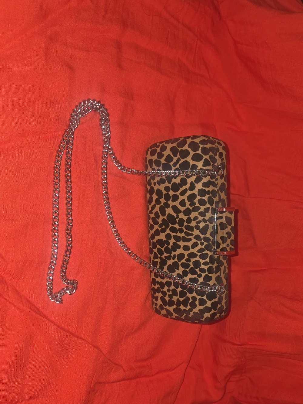 Nine West Leopard Print Clutch with Silver Chain